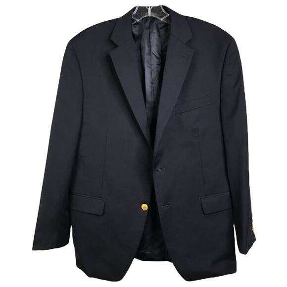 Lauren by Ralph Lauren Blazer Mens 40S Blue Wool Gold Button Front Coat Jacket